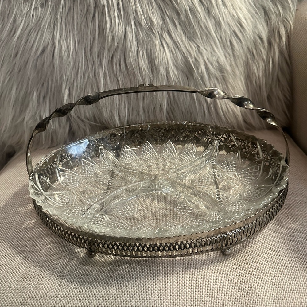 Vintage Crystal Cut Glass Hors D'oeuvres Serving Dish